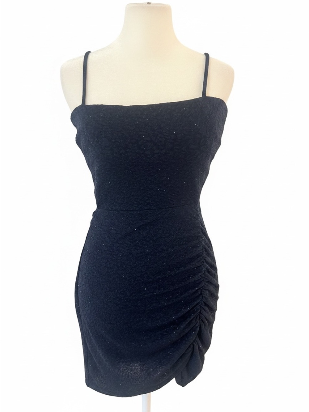 Windsor Navy Blue Glitter Ruched Mini Dress Open Back Size M
